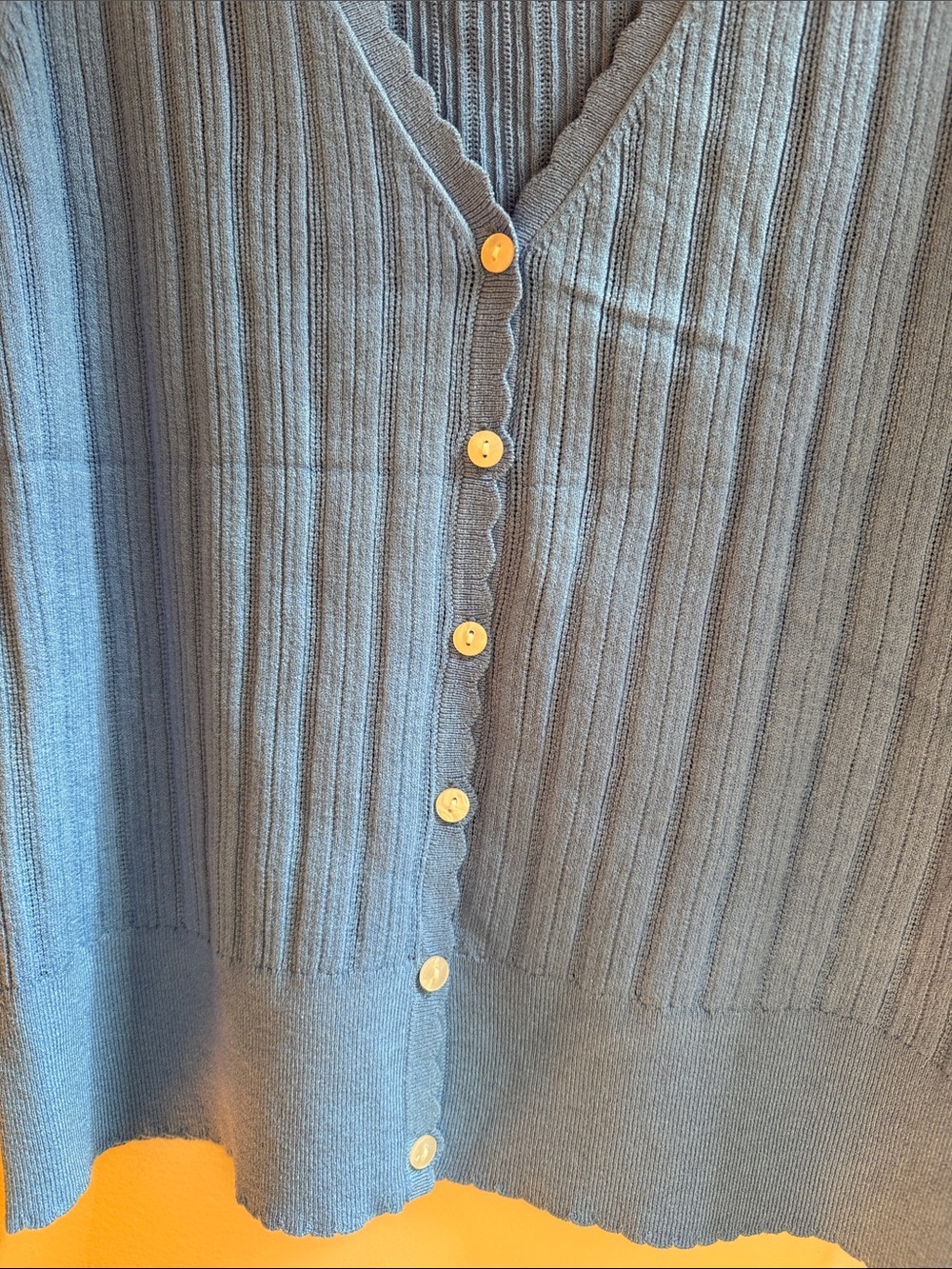 Free Assembly Fine Ribbed V-Neck Button Cardigan - Blue - Picture 2 of 7